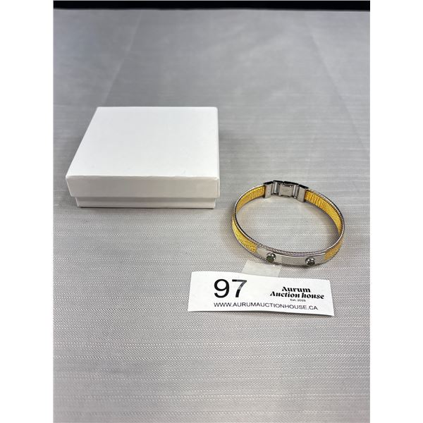 Stainless Steel Bracelet Set w/ 2 Ammolite Stones