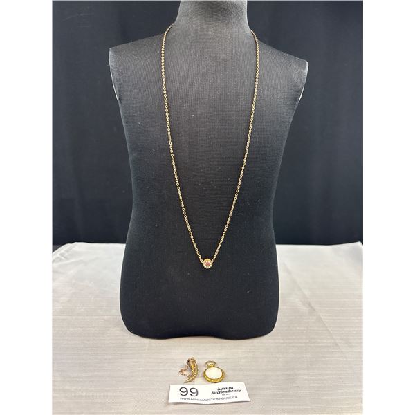 Antique Chain w/ Pearl Slide, Opal Fob (Cracked Stone), and Horn of Plenty Fob