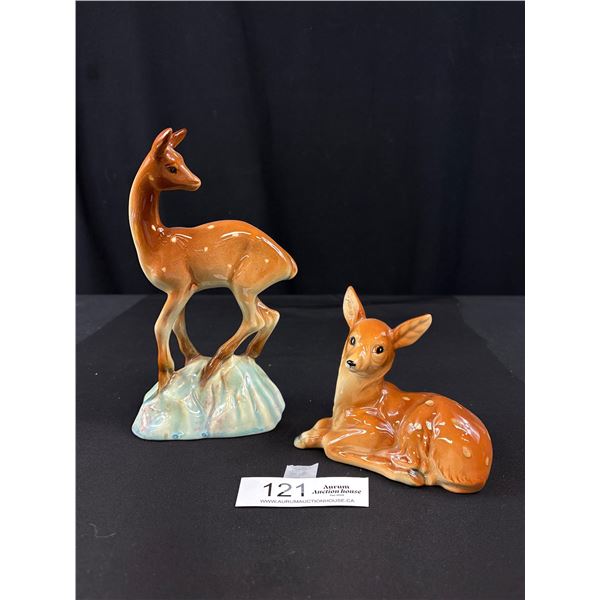 2 Vintage Porcelain Deer Figurines Tallest 8.5" Tall