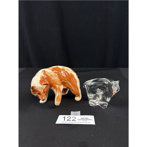 Vintage Hand Crafted From Alaska Porcelain Bear + Glass Polar Bear