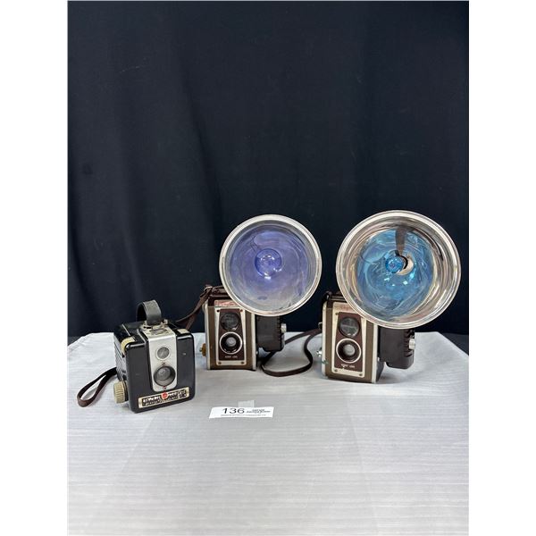 Lot of 3 Old Collectable Cameras Brownie, Kodak, etc.