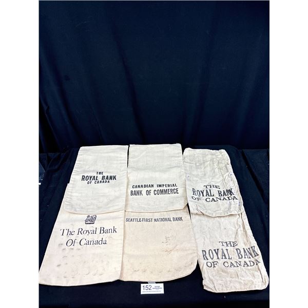 Lot of 6 Very Old Canvas Bank Bags