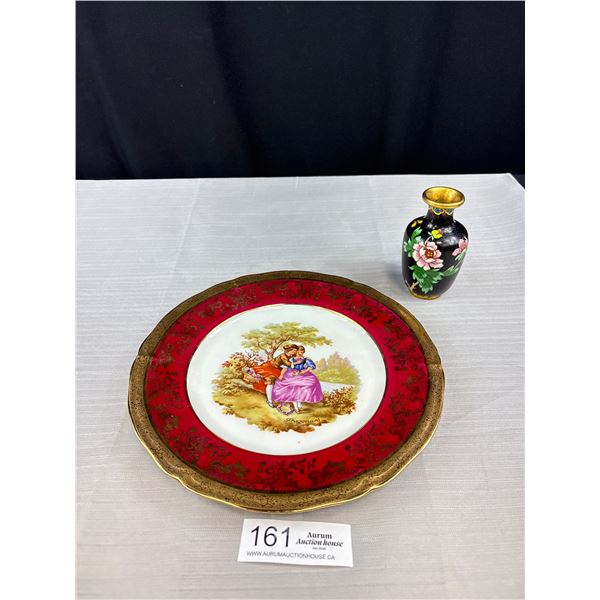 4" Tall Cloisonne Vase with a Limoge Plate