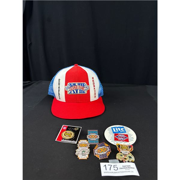 Vintage 1983 Superbowl Hat + Collector Pins