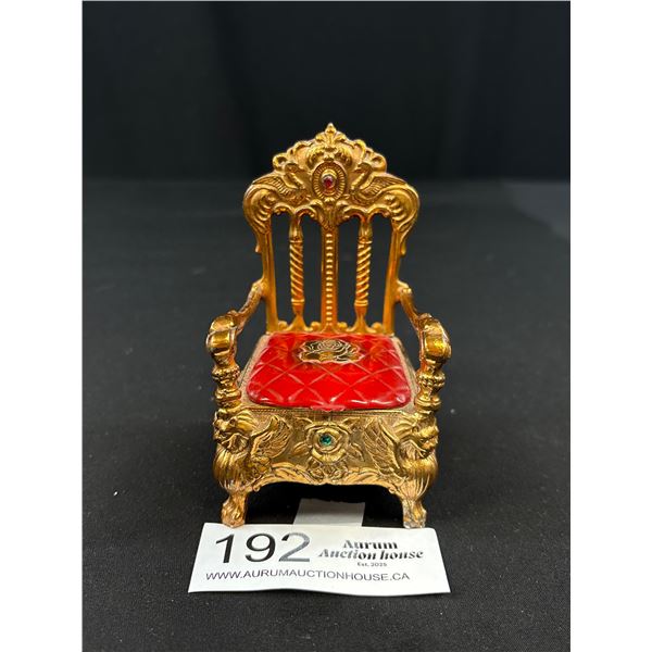 Victorian Antique Golden Throne Jewelry Chest 4" Tall