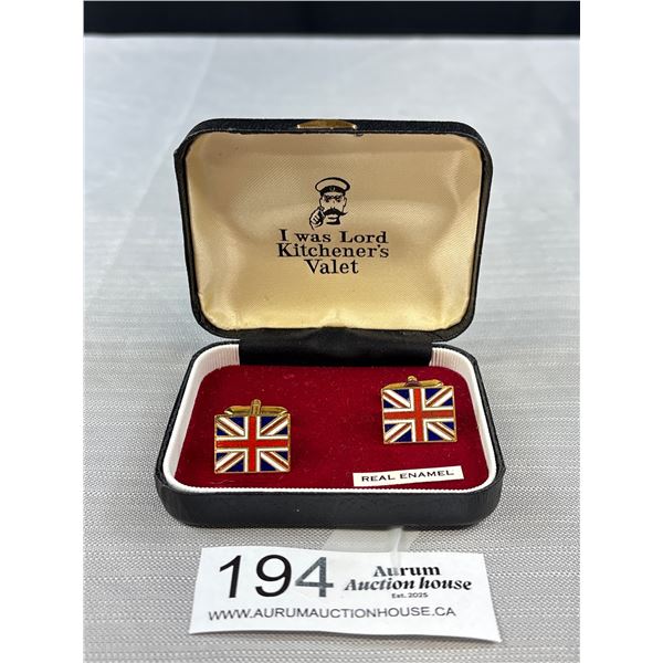 Very Nice Enamel British Cuff Links in Case