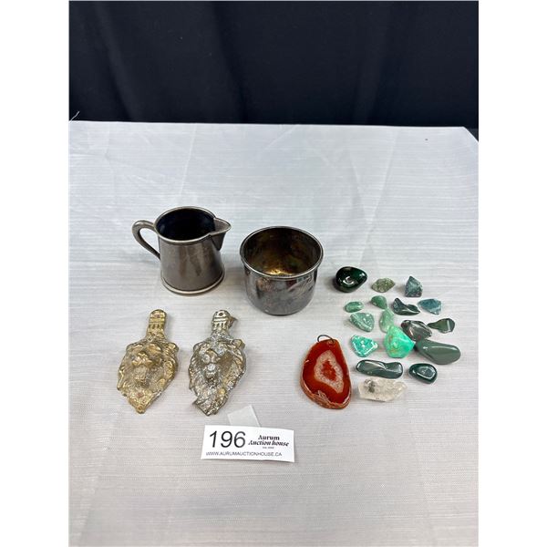Vintage Collectable Lot of Agate Stones, Pewter Cups,
