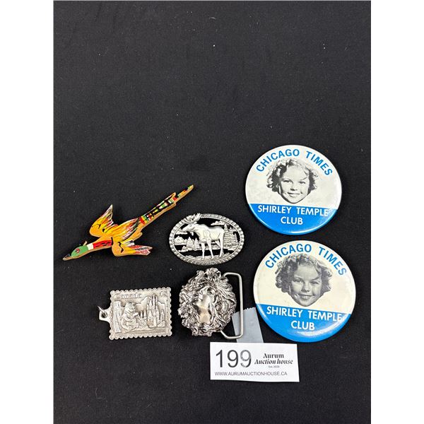 2 Vintage Shirley Temple Club Pins + Other Pins