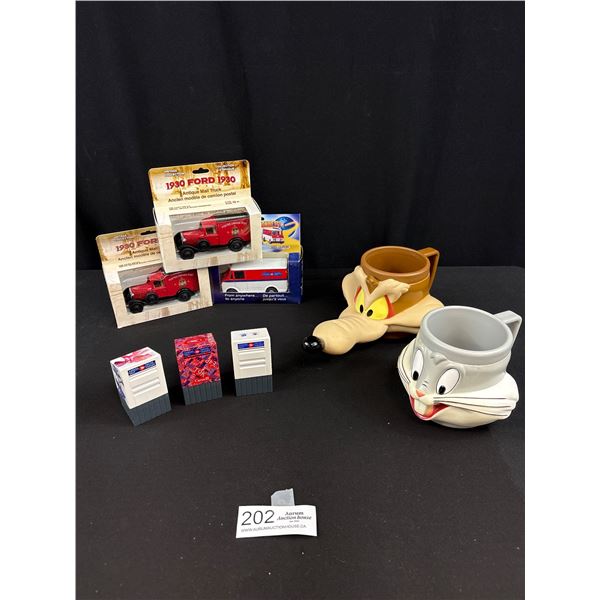 Lot of Collectable Canada Post Diecast Cars + Disney Mugs, and Mailboxes