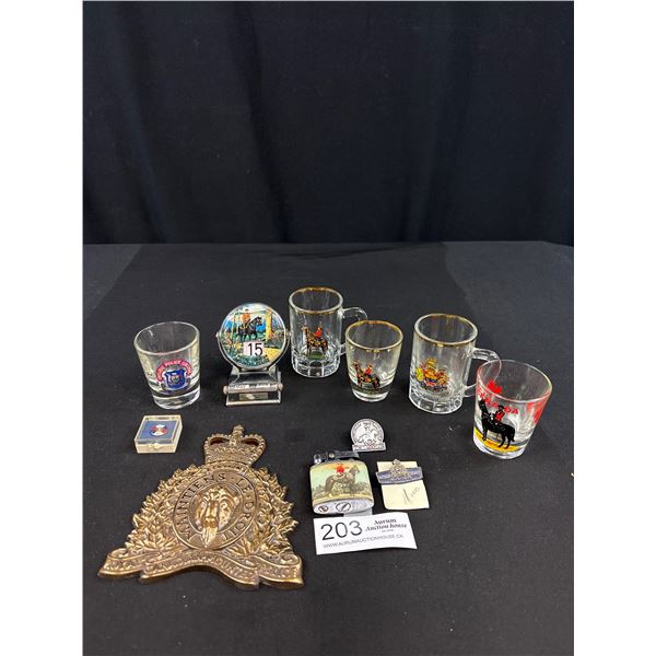 Large Collectable RCMP Lot Glasses, Calender, Plaque, etc.