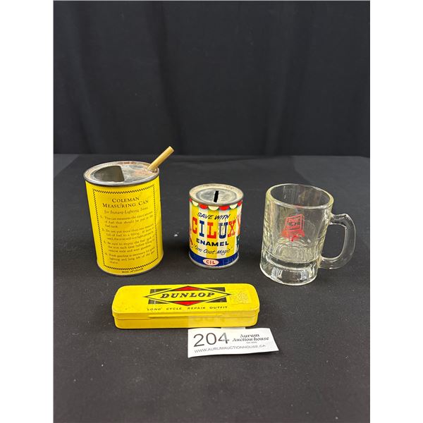 Nice Collectable Lot Dunlop Tire Patch, Cilux Enamel Piggy Bank, etc