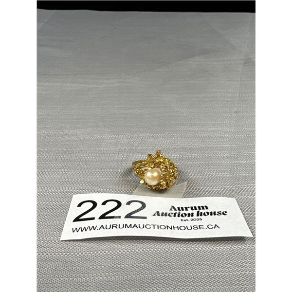 Vintage Gold Modernist Ring w/ Pearl Chunky