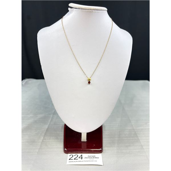 Vintage Designer Signed "Krementz" Gold Necklace Genuine Garnet Stone, Nice!