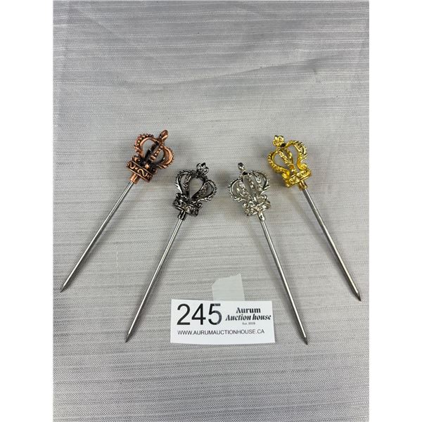 4 Ornate Metal Queens Crown Appetizer Picks, Each Approx 4.5" Long
