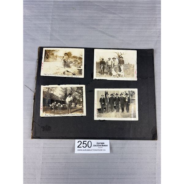 An Early Photo Album Page of 4 Photos of Texas Cowboys (Fishing Hunting)
