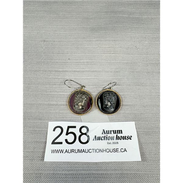 A Nice Pair of Black Glass 1950s Cameo Earrings
