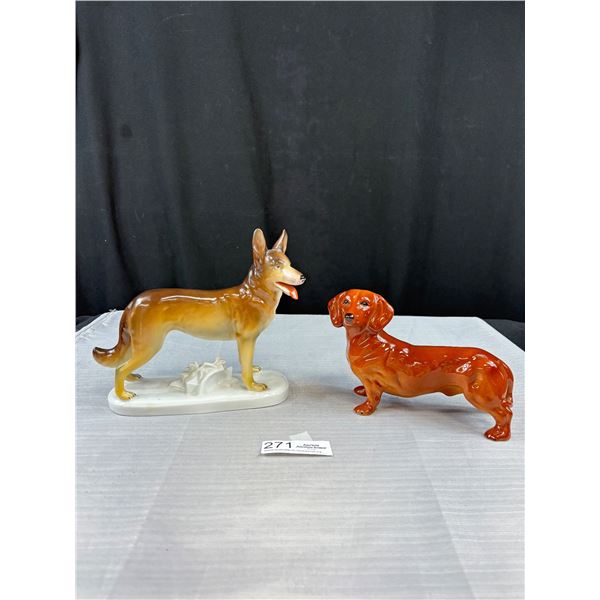 2 Vintage Porcelain Dog Figurines Tallest 8" Tall