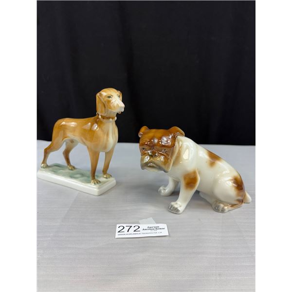 2 Vintage Porcelain Dog Figurines Tallest 7" Tall