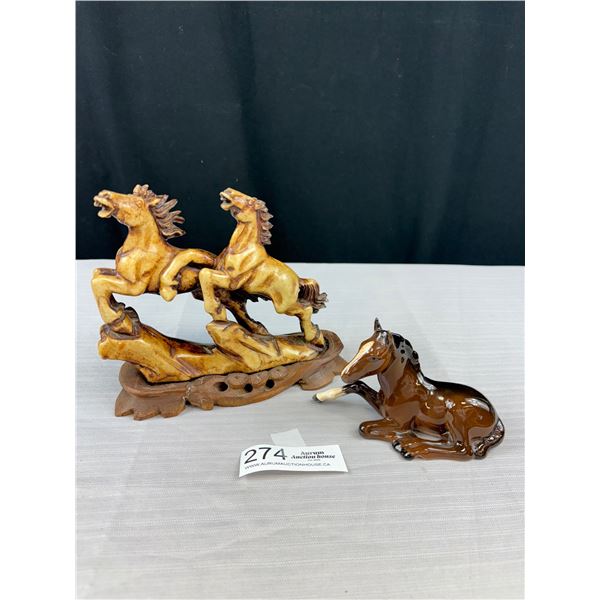 Vintage Beswick Porcelain Horse Lying Down + Horse Statue