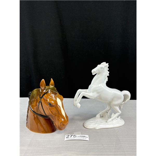 2 Vintage Porcelain Horses Tallest Being 8" Tall