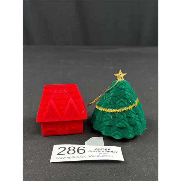 2 Unusual (Jewelry) Ring Boxes Xmas Tree + House