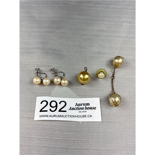 Pair of Sterling + Faux Pearl Earrings + Other Pcs