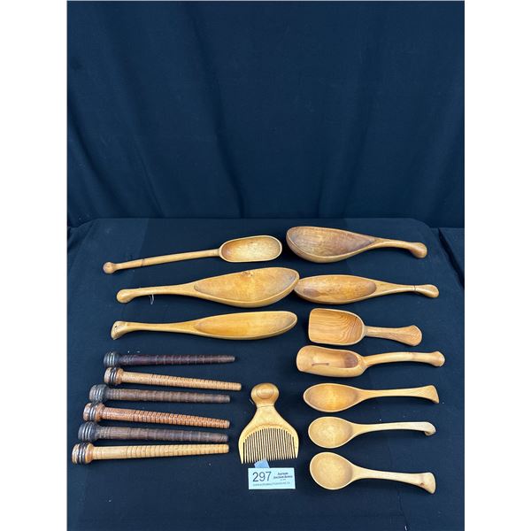 Vintage Lot of Hand Turned Wooden Utensils