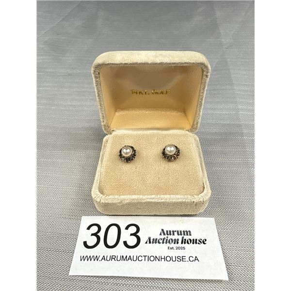 Antique Rose Gold Genuine Pearl Stud Earrings. Very Pretty!