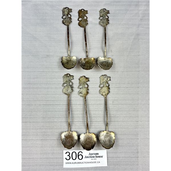 Antique Silver Spoons x6 Leaf Motif