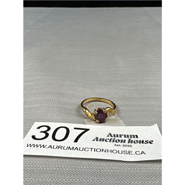 Vintage 10K G.F. Genuine Amethyst Stone Ring Signed