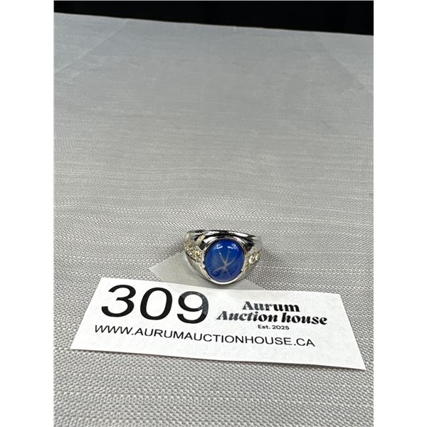 C.1970s Vintage White Gold Star Sapphire Mens Ring Solid