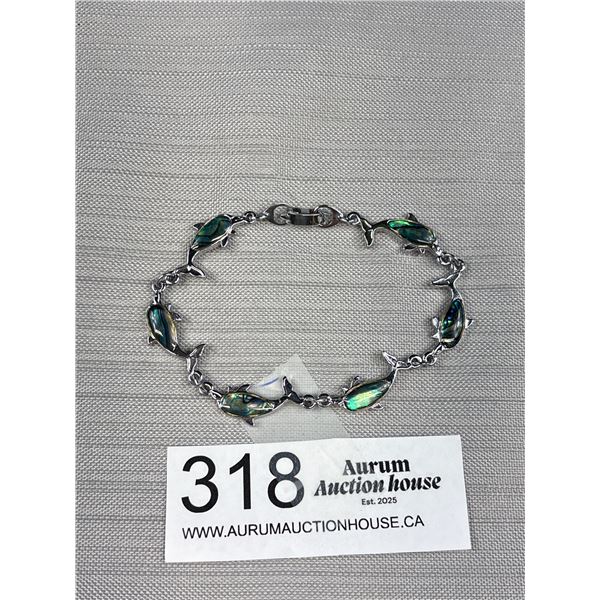 Vintage Silver Genuine Abalone Dolphin Bracelet