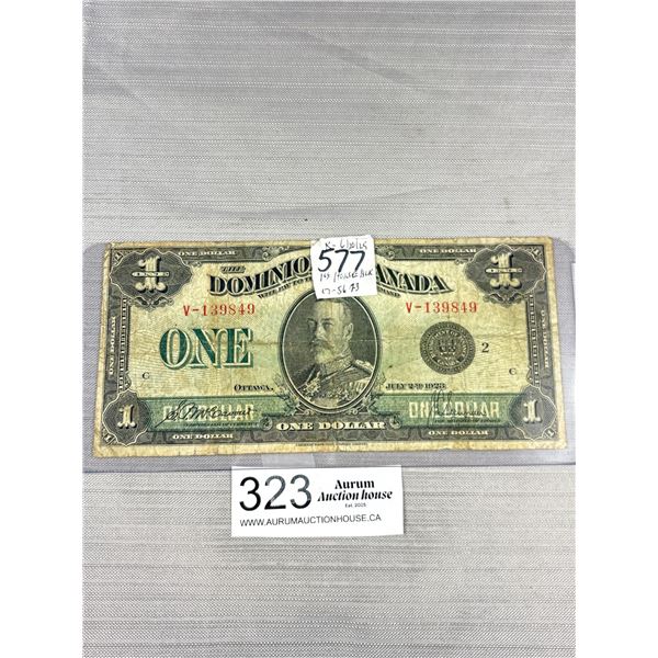 1923 Dominion of Canada $1 Banknote