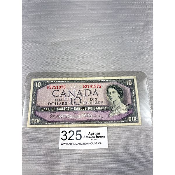 1954 Bank of Canada $10 Banknote in holder