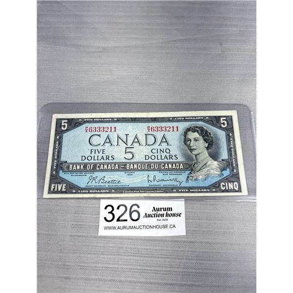 1954 Bank of Canada $5 Banknote in holder