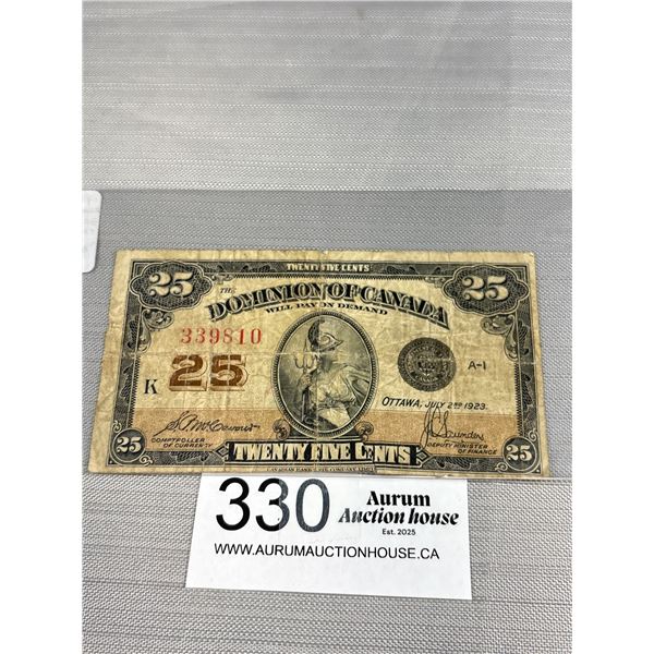 1923 Dominion of Canada 25 Cent Banknote Shinplaster