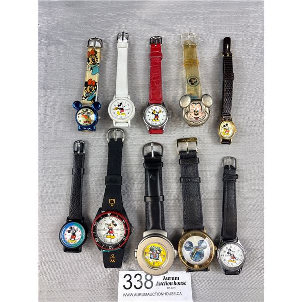 Lot of 10 Mickey Mouse Watches Needs Batteries Untested