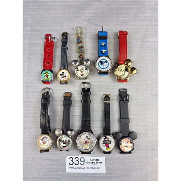 Lot of 10 Mickey Mouse Watches Needs Batteries Untested