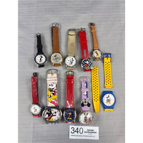 Lot of 10 Mickey Mouse Watches Needs Batteries Untested