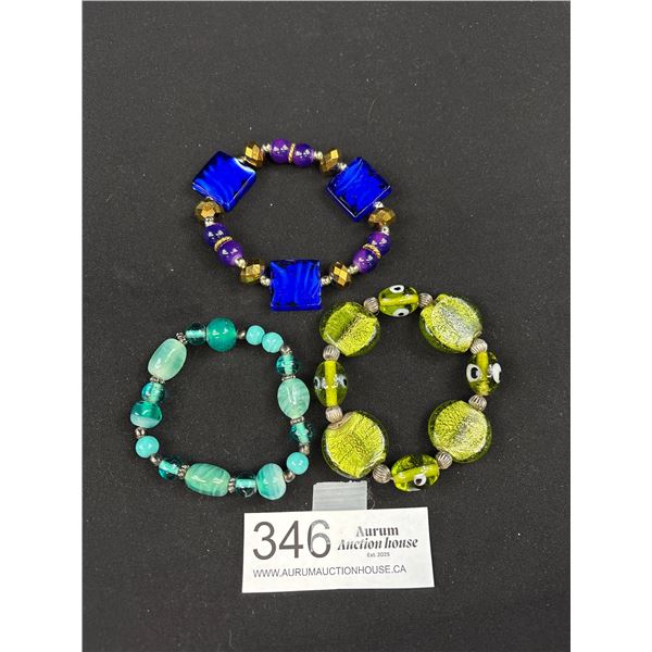 3 Art Glass Beads Stretch Bracelets