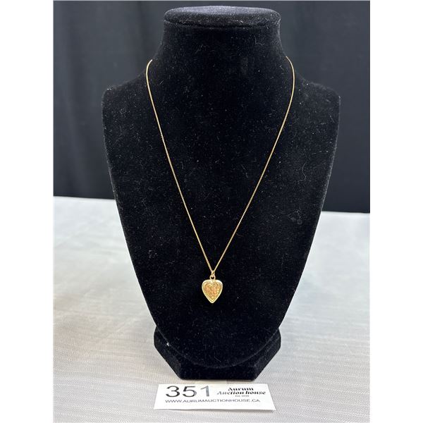 Gold Filled Vintage Chain w/ Adye Fayres Heart Pendant Necklace, Marked G.F.