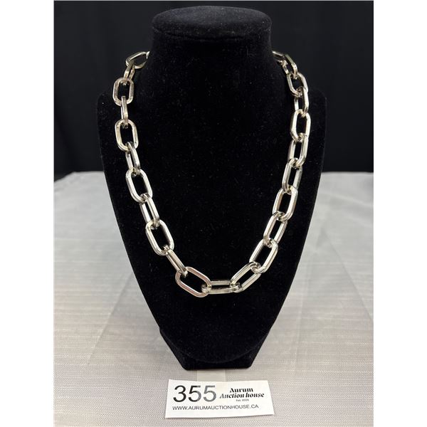 Light Weighted Silver Links Necklace Marked