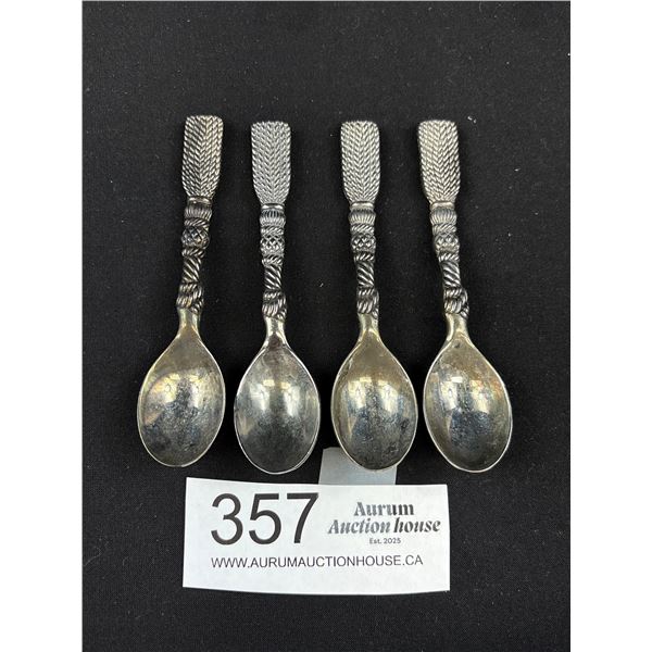 4 Vintage Silver Tea Spoons, Marked Silea