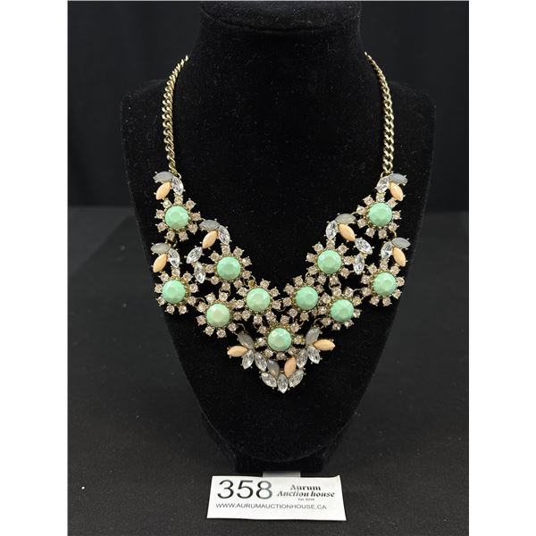 Vintage Wonderful Rhinestones + Turqouise Color Stones Necklace
