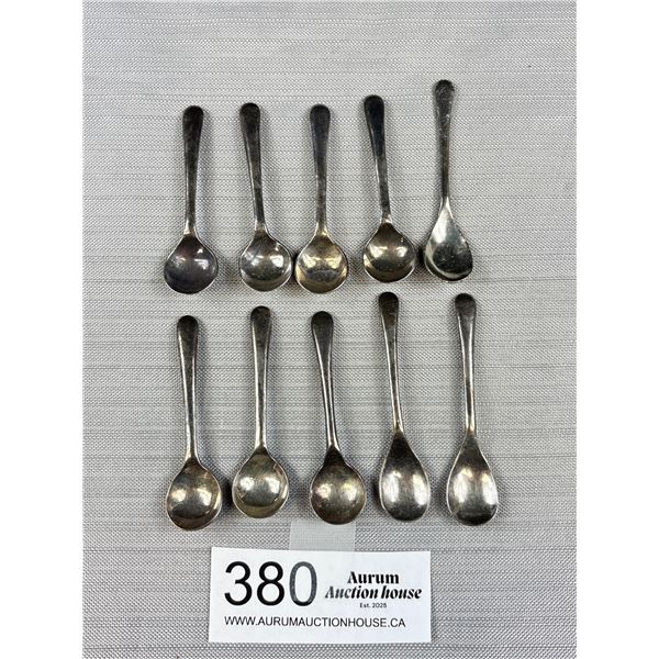 10 Vintage Silver Salt Spoons Each Marked
