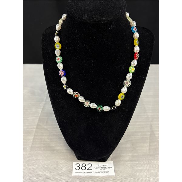 Millefiore + Faux Pearls Necklace