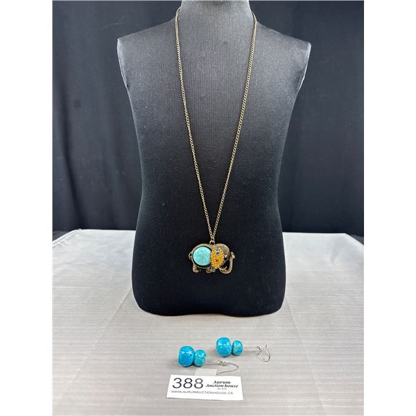 Vintage Elephant Necklace + Pair of Dangle