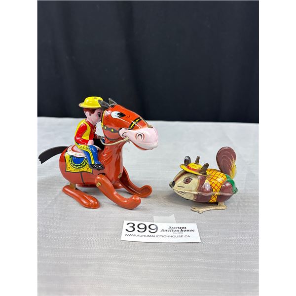 2 Vintage made in Japan Tin Toys - Horse & Squirrel