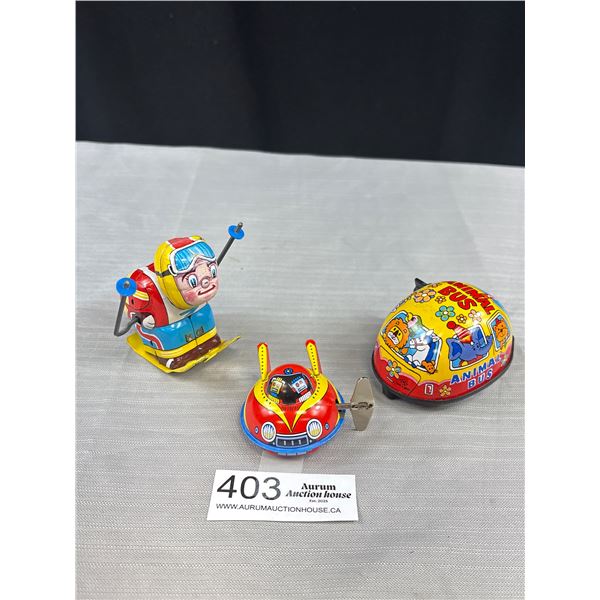 Lot of 3 Made in Japan tin toys - Skier etc