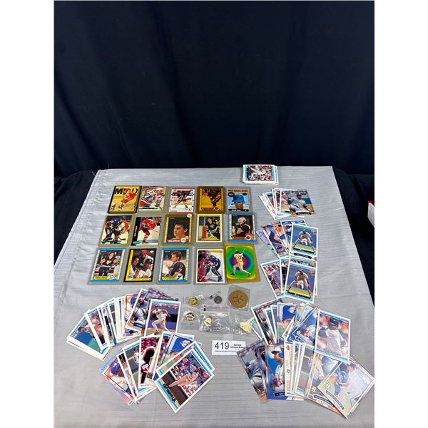 Large Lot of Collectible Trading Cards (Hockey & Babeball) with Collector Pins